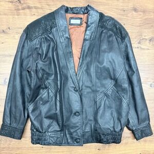 Vintage 80s Rare Lady Joy Women Statement Leather Jacket Large Black Snake Suede